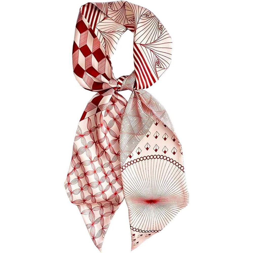 Women's pink Geometry Purse Scarf For Handbags Silky Long Bag Scarfs Skinny